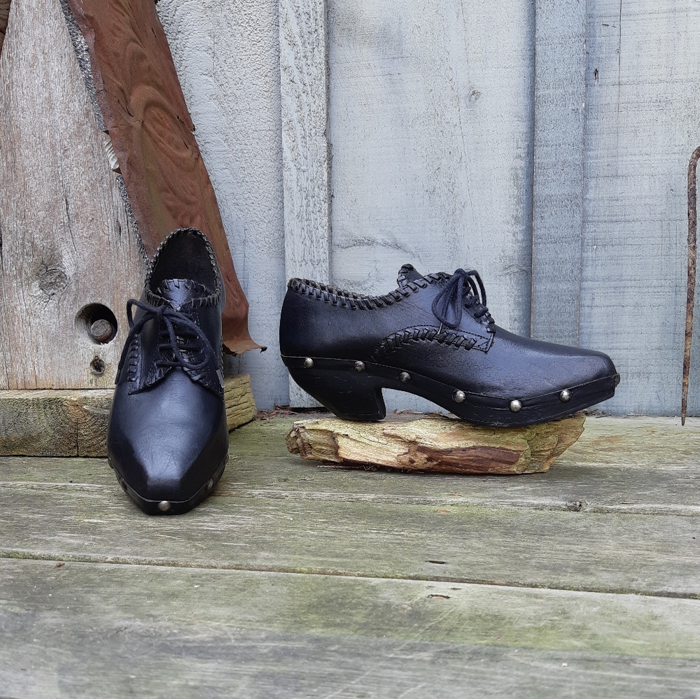 PIÑA COLADA Clogs, Black Leather Lace-up